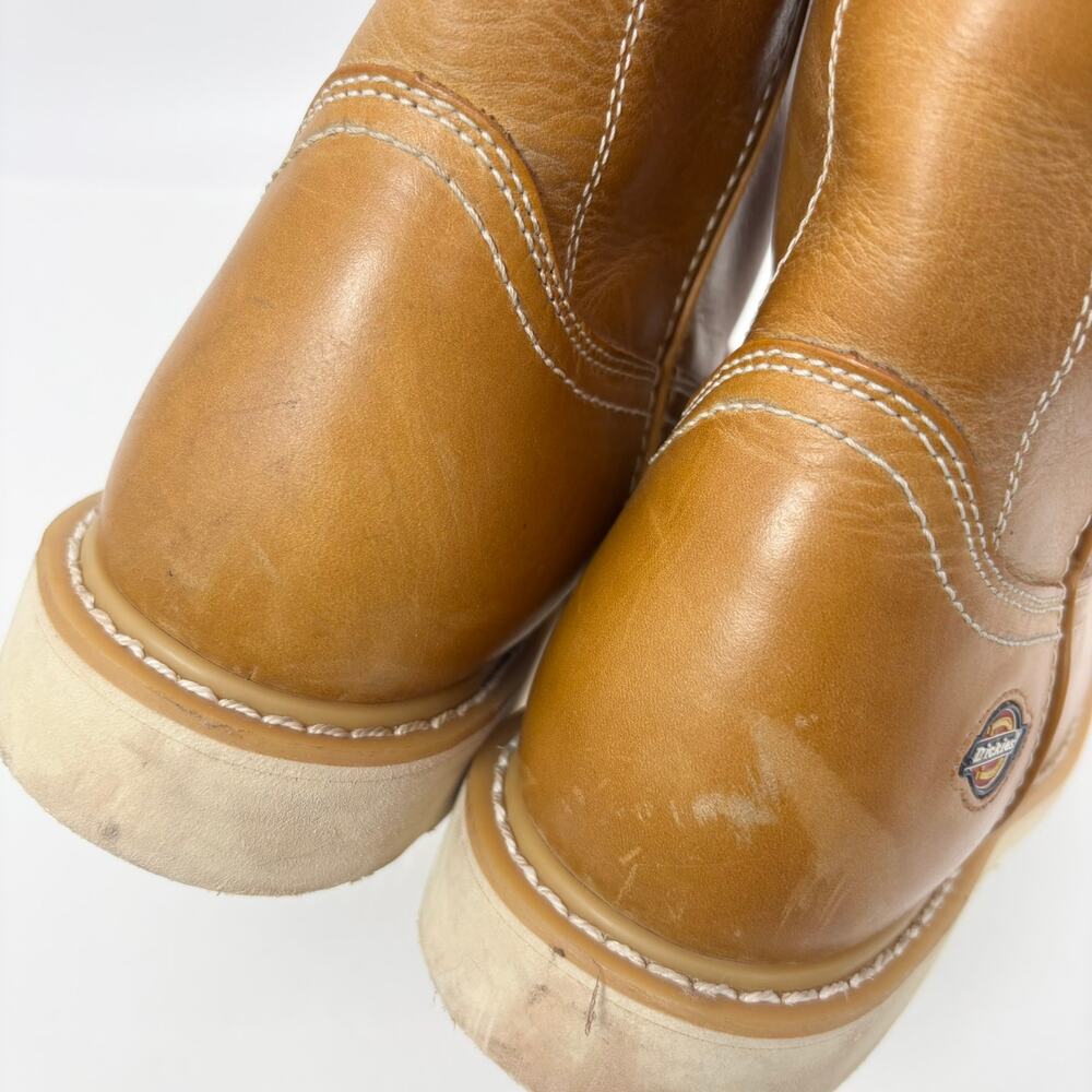 Dickies Work Boots Mens 9 Pull On Caml Brown Leather Carpenter Utility Barn Rare - Picture 12 of 13